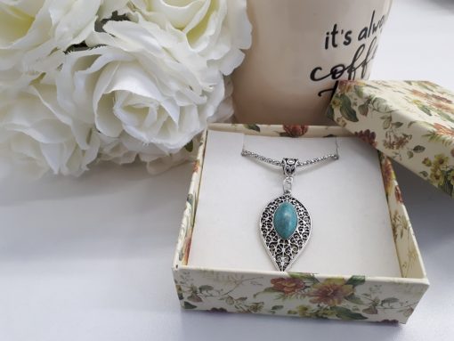 Protection beads necklace, protection blessing necklace. Teardrop Silver Turquoise Necklace – Leaf Turquoise Pendant