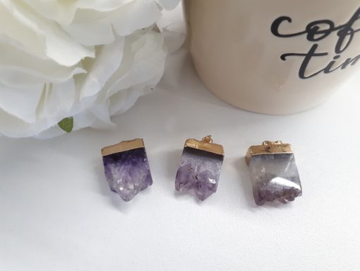 Druzy Square Amethyst Pendant – Rectangle Slice Necklace Square Amethyst – Druzy Amethyst Pendant