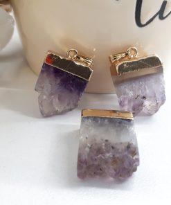 Druzy Square Amethyst Pendant – Rectangle Slice Necklace Square Amethyst – Druzy Amethyst Pendant