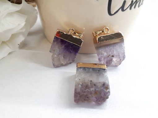 Druzy Square Amethyst Pendant – Rectangle Slice Necklace Square Amethyst – Druzy Amethyst Pendant