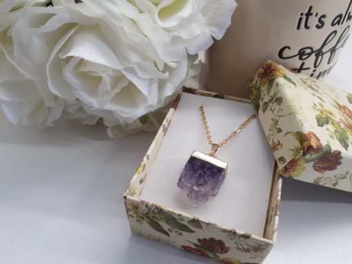 Druzy Square Amethyst Pendant – Rectangle Slice Necklace Square Amethyst – Druzy Amethyst Pendant