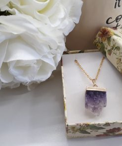 Druzy Square Amethyst Pendant – Rectangle Slice Necklace Square Amethyst – Druzy Amethyst Pendant