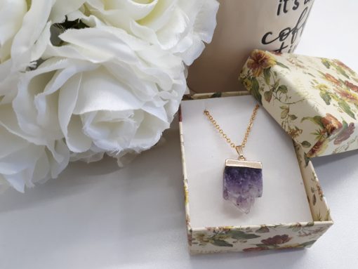 Druzy Square Amethyst Pendant – Rectangle Slice Necklace Square Amethyst – Druzy Amethyst Pendant