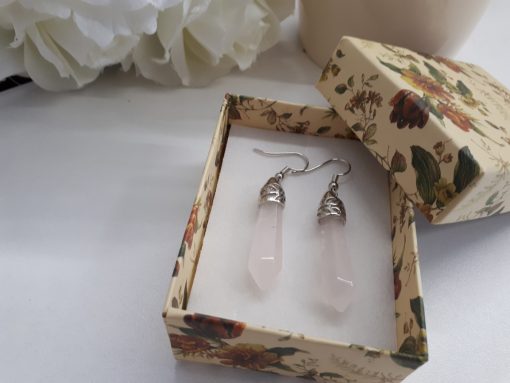 Rose quartz earrings jewelry set – Rose quartz point silver jewelry. jewelry for spiritual healing. Taurus crystal for love