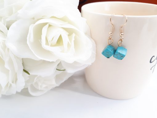 Healing crystal earrings. Turquoise Square Gold Earrings - Square Drop Earrings