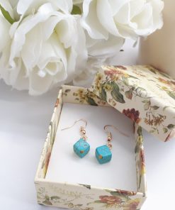 Healing crystal earrings. Turquoise Square Gold Earrings - Square Drop Earrings