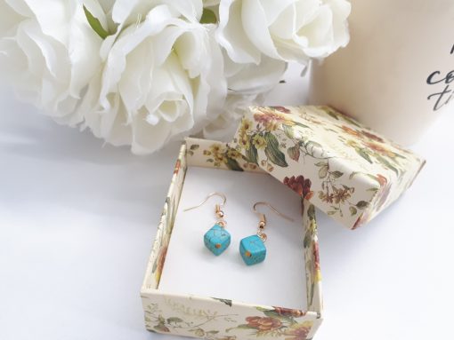 Healing crystal earrings. Turquoise Square Gold Earrings - Square Drop Earrings