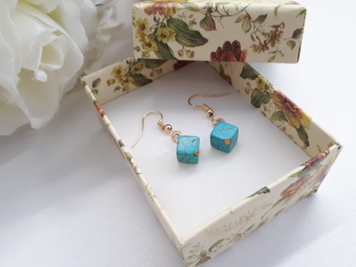 Healing crystal earrings. Turquoise Square Gold Earrings - Square Drop Earrings