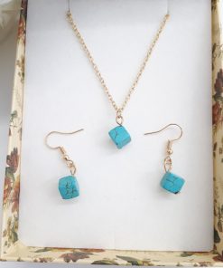 protection hand necklace and earrings, protection medallion necklace. Turquoise Square Gold Necklace