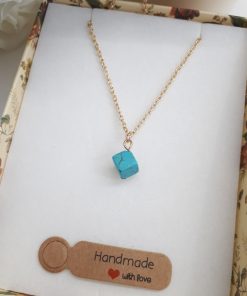 protection hand necklace, protection medallion necklace. Turquoise Square Gold Necklace