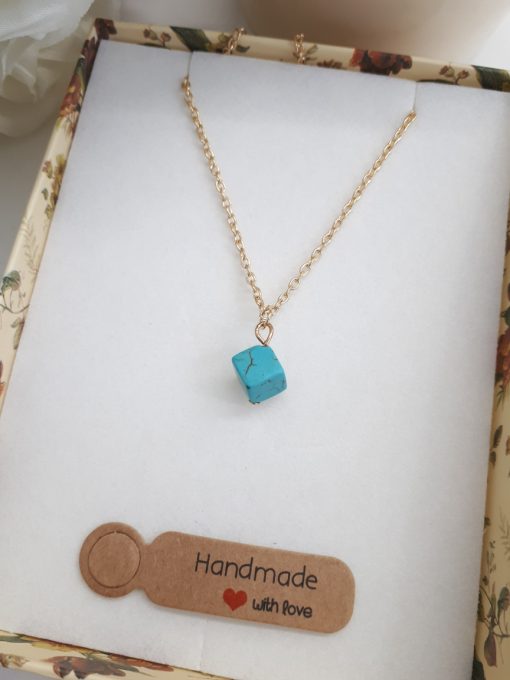 protection hand necklace, protection medallion necklace. Turquoise Square Gold Necklace