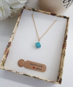 Protection hand necklace, protection medallion necklace. Turquoise Square Gold Necklace