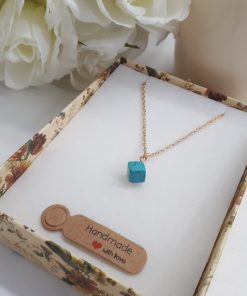 protection hand necklace, protection medallion necklace. Turquoise Square Gold Necklace