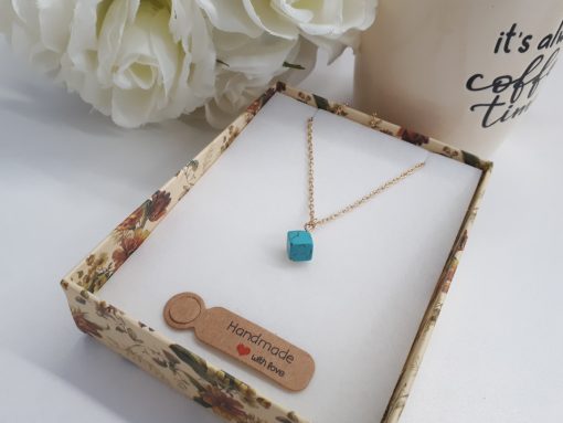 protection hand necklace, protection medallion necklace. Turquoise Square Gold Necklace