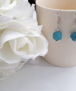 Blue healing crystal earrings. Turquoise Square Silver Earrings – Square Drop Earrings – Turquoise Dangle Earrings