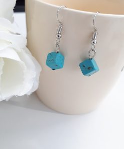 Blue healing crystal earrings. Turquoise Square Silver Earrings – Square Drop Earrings – Turquoise Dangle Earrings