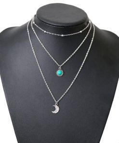 Protection angel necklace, protection charm necklace. Turquoise silver Multi Strand Necklace – silver Layered Necklace Set – silver Charm for Women