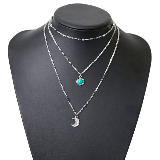 Protection angel necklace, protection charm necklace. Turquoise silver Multi Strand Necklace – silver Layered Necklace Set – silver Charm for Women