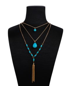 Turquoise blue necklace set, turquoise costume jewelry sets. Turquoise Layered Necklace – Turquoise gold Multi Strand Necklace