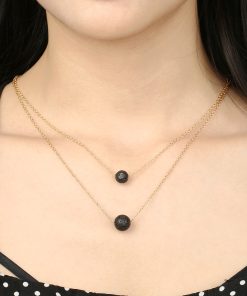 Black Lava Stone Essential Oil Perfume Diffuser Pendant Necklace Charms Jewelry Women