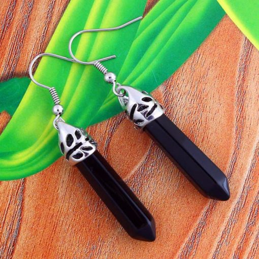 Black Tourmaline earrings set – Black Tourmaline jewelry Stud Boho Dangle earrings. Best stone or Crystal for protection, Black Crystal used for protection