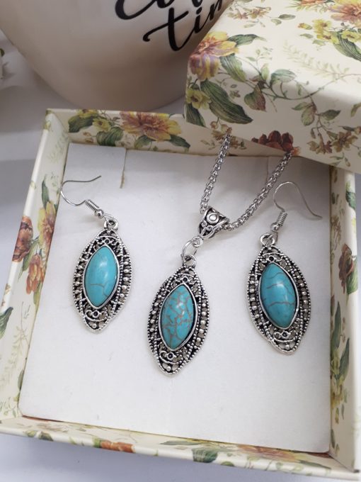 love and protection dogeared necklace, Oval Teardrop pendant and earrings Turquoise Set. Oval Teardrop Turquoise Set – Teardrop Oval Silver Turquoise Earrings – Turquoise Pendant Necklace