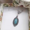 Oval Turquoise Pendant, love and protection dogeared necklace. Teardrop Silver Turquoise Necklace – Leaf Turquoise Pendant