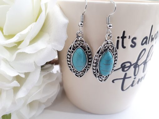 Healing stone earrings, magnetic healing earrings. Turquoise Dangle Earrings – Sterling Silver Earrings – Sleeping Beauty Teardrop Turquoise Earrings
