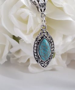 Oval Turquoise Pendant, love and protection dogeared necklace. Teardrop Silver Turquoise Necklace – Leaf Turquoise Pendant