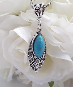 Love and protection dogeared necklace. Teardrop Silver Turquoise Necklace – Leaf Turquoise Pendant – Turquoise Chain Necklace