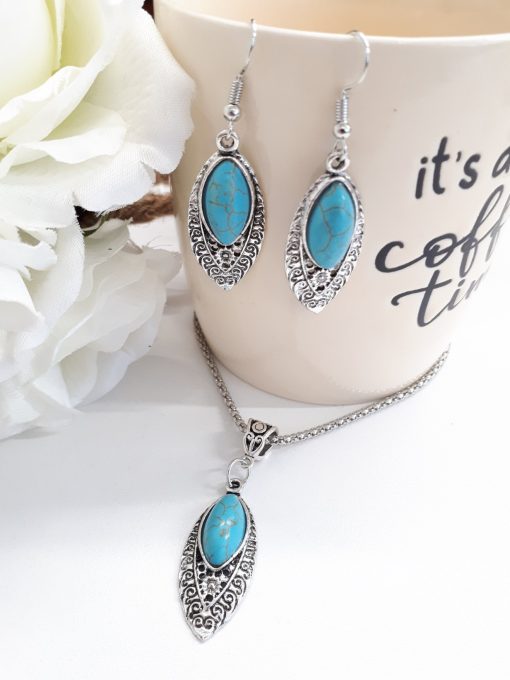 Protection beads necklace, protection blessing necklace. Oval Teardrop Turquoise Set – Teardrop Oval Silver Turquoise Earrings – Turquoise Pendant Necklace