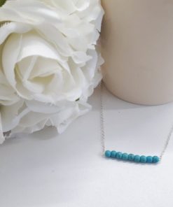 Protection symbol necklace, protection trio necklace. Silver Bar Necklace Turquoise Beads – Turquoise Bar Necklace