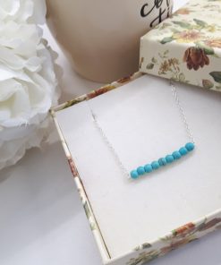 Protection symbol necklace, protection trio necklace. Silver Bar Necklace Turquoise Beads – Turquoise Bar Necklace