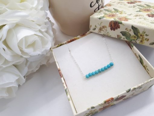 Protection symbol necklace, protection trio necklace. Silver Bar Necklace Turquoise Beads – Turquoise Bar Necklace