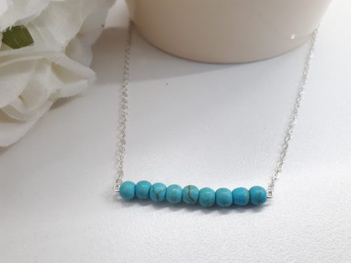 Protection symbol necklace, protection trio necklace. Silver Bar Necklace Turquoise Beads – Turquoise Bar Necklace