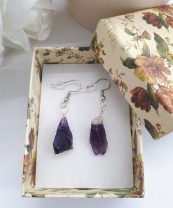 Crystal for wealth and luck. Raw Amethyst Earrings – Rough Gemstone Earrings with Amethyst Crystal – Purple Drop Dangle Earrings