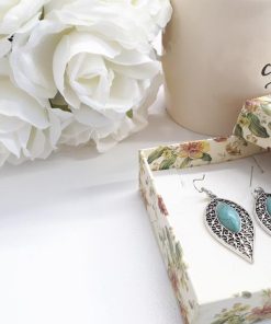 Blue healing crystal earrings, crystal healing earrings. Teardrop Silver Turquoise Earrings – Leaf Turquoise Earrings – Turquoise Dangle Earrings
