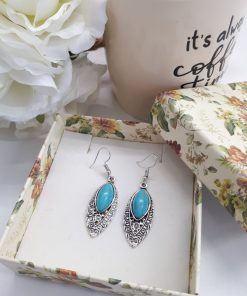 Blue healing crystal earrings, crystal healing earrings. Teardrop Silver Turquoise Earrings – Leaf Turquoise Earrings – Turquoise Dangle Earrings