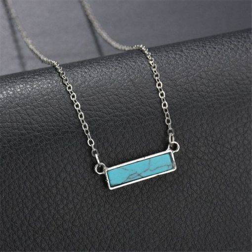 Crystals for calming the mind, crystals to calm the mind. Bar necklace for women. Turquoise bar silver necklace