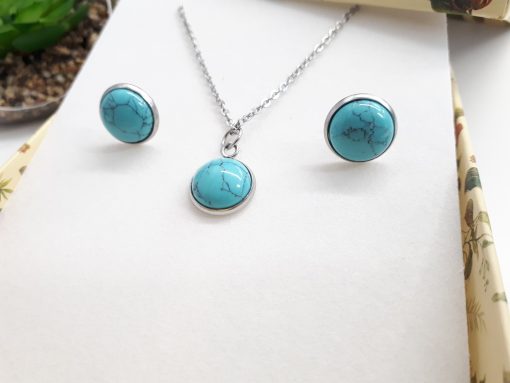 Best protection necklace, Brazilian protection necklace. Dainty Turquoise silver necklace and earrings. Dainty Silver Turquoise jewelry set