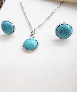 Best protection necklace, Brazilian protection necklace. Dainty Turquoise silver necklace and earrings. Dainty Silver Turquoise jewelry set