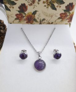 Protection eye necklace,protection from evil necklace. Amethyst stud Earrings and pendant set. Tiny Silver Earrings Amethyst Silver Stud Earrings