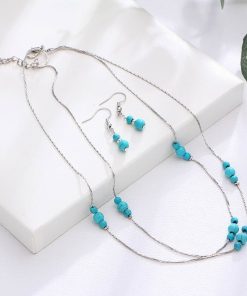 Crystal for calming anxiety, crystal for calming emotions. Turquoise Layered Necklace Set – Turquoise silver Multi Strand Necklace and earrings.