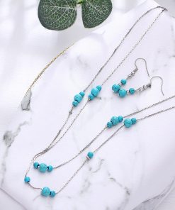 Crystal for calming anxiety, crystal for calming emotions. Turquoise Layered Necklace Set – Turquoise silver Multi Strand Necklace and earrings.