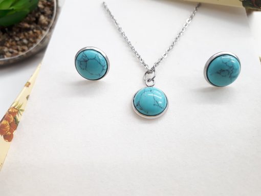 Best protection necklace, Brazilian protection necklace. Dainty Turquoise silver necklace and earrings. Dainty Silver Turquoise jewelry set