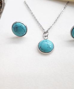 Best protection necklace, Brazilian protection necklace. Dainty Turquoise silver necklace and earrings. Dainty Silver Turquoise jewelry set