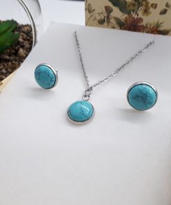 Best protection necklace, Brazilian protection necklace. Dainty Turquoise silver necklace and earrings. Dainty Silver Turquoise jewelry set