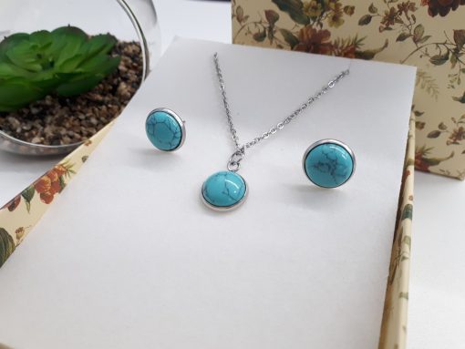 Best protection necklace, Brazilian protection necklace. Dainty Turquoise silver necklace and earrings. Dainty Silver Turquoise jewelry set