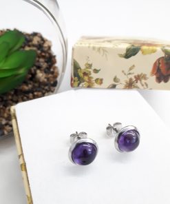 Protection eye necklace,protection from evil necklace. Amethyst stud Earrings and pendant set. Tiny Silver Earrings Amethyst Silver Stud Earrings