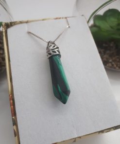 malachite pendant point. Malachite pointer necklace - Malachite Crystal pendant necklace gift for her / women
